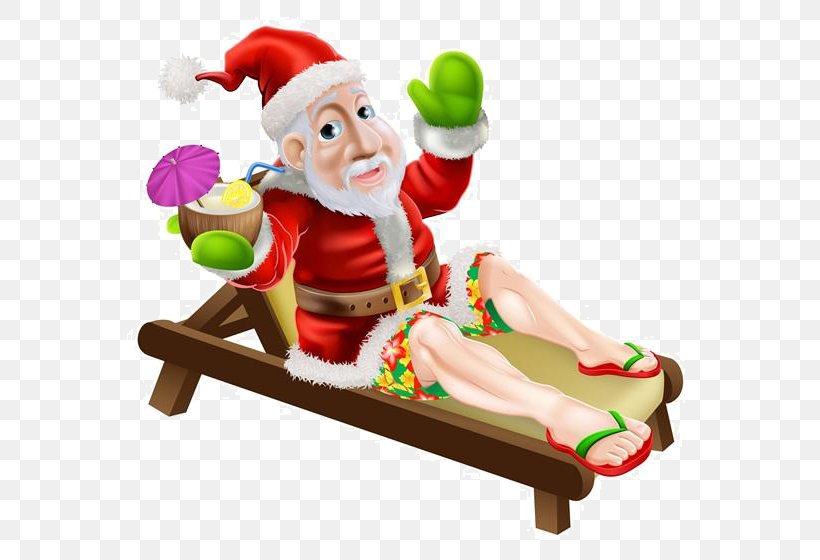 Santa Claus Vacation Royalty-free Clip Art, PNG, 600x560px, Santa Claus, Beach, Cartoon, Christmas, Christmas Decoration Download Free