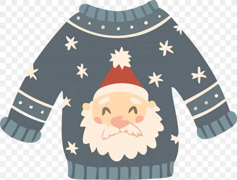 Santa Claus, PNG, 2948x2254px, Christmas Sweater, Cartoon Sweater, Christmas, Outerwear, Santa Claus Download Free