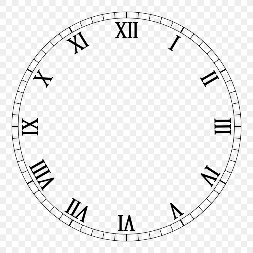 Clock Face Roman Numerals Numerical Digit, PNG, 1024x1024px, Clock Face, Area, Black And White, Clock, Dial Download Free