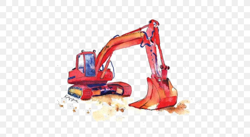 Excavator Watercolor Painting Truck Crane Machine, PNG, 564x451px, Excavator, Architectural Engineering, Cartoon, Concrete Mixer, Crane Download Free