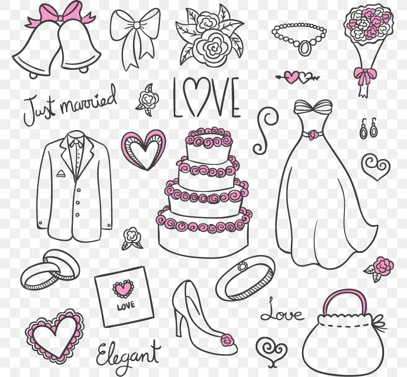 Wedding Dress Euclidean Vector Bride, PNG, 771x759px, Wedding Invitation, Area, Artwork, Black And White, Body Jewelry Download Free