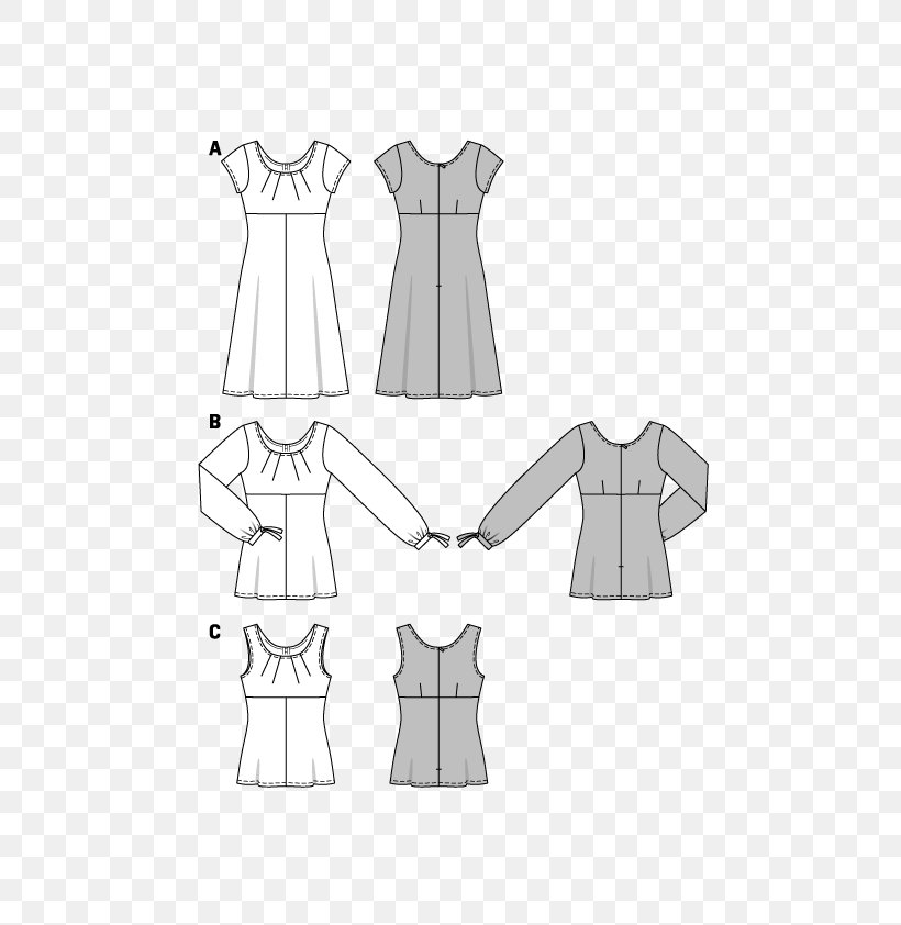 Dress Pattern Sleeve Blouse Burda Style, PNG, 595x842px, Dress, Abdomen, Arm, Black, Black And White Download Free