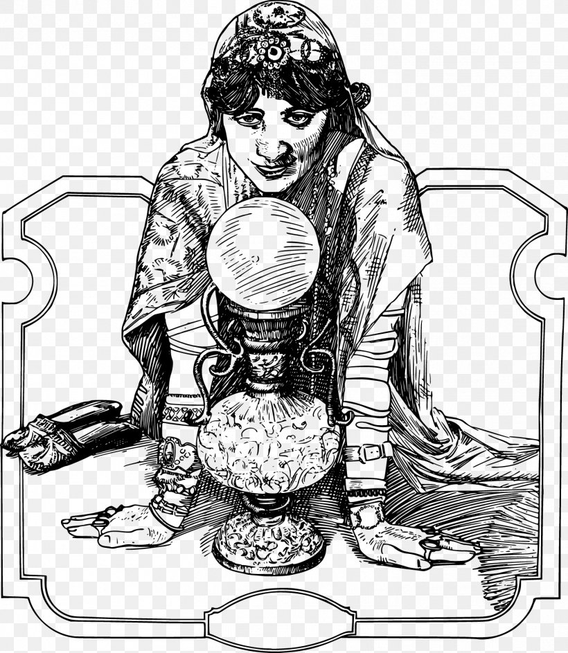 Crystal Ball Fortune-telling Tarot Clip Art, PNG, 1473x1694px, Crystal Ball, Arm, Art, Black And White, Cartoon Download Free