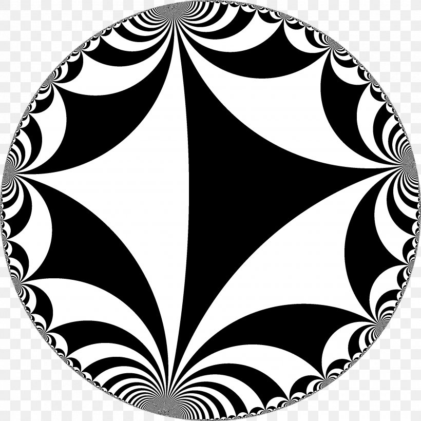 Triangle Group Tessellation Hyperbolic Geometry Hyperbolic Triangle, PNG, 2520x2520px, Triangle, Area, Black, Black And White, Geometry Download Free