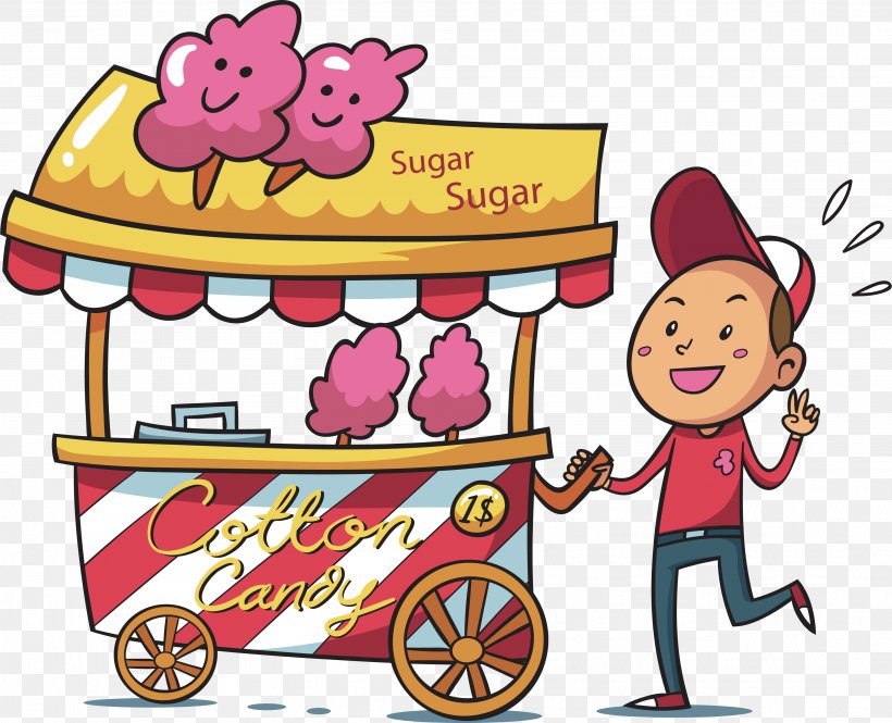 Cotton Candy Hawker Drawing Illustration, PNG, 3829x3108px, Cotton Candy, Advertising, Artwork, Cart, Cartoon Download Free