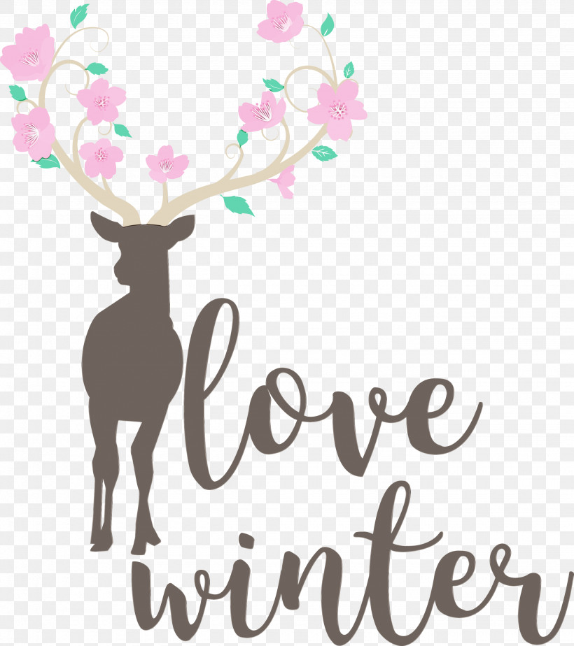 Reindeer, PNG, 2660x3000px, Love Winter, Branching, Deer, Flower, Happiness Download Free