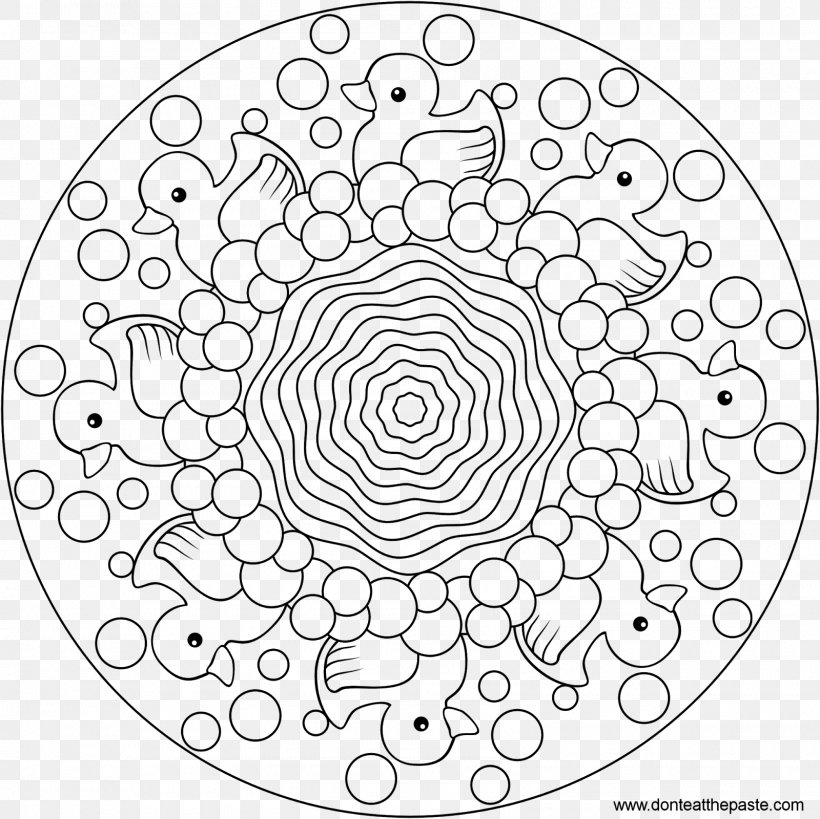 Rubber Duck Mandala Coloring Book Drawing, PNG, 1600x1600px, Duck, Adult, Area, Black And White, Book Download Free