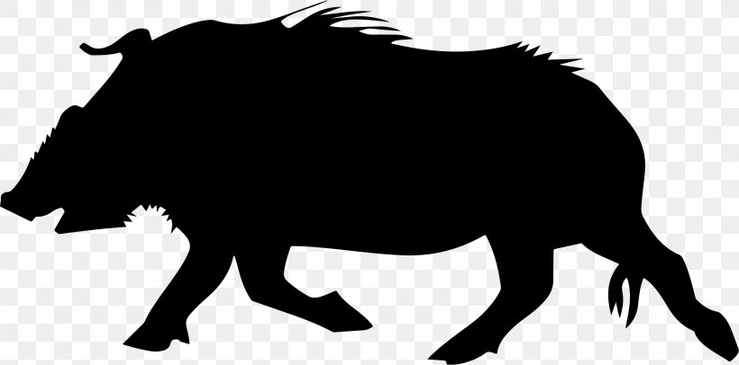 Wild Boar Silhouette Clip Art, PNG, 2326x1154px, Wild Boar, Art, Black And White, Cattle Like Mammal, Drawing Download Free