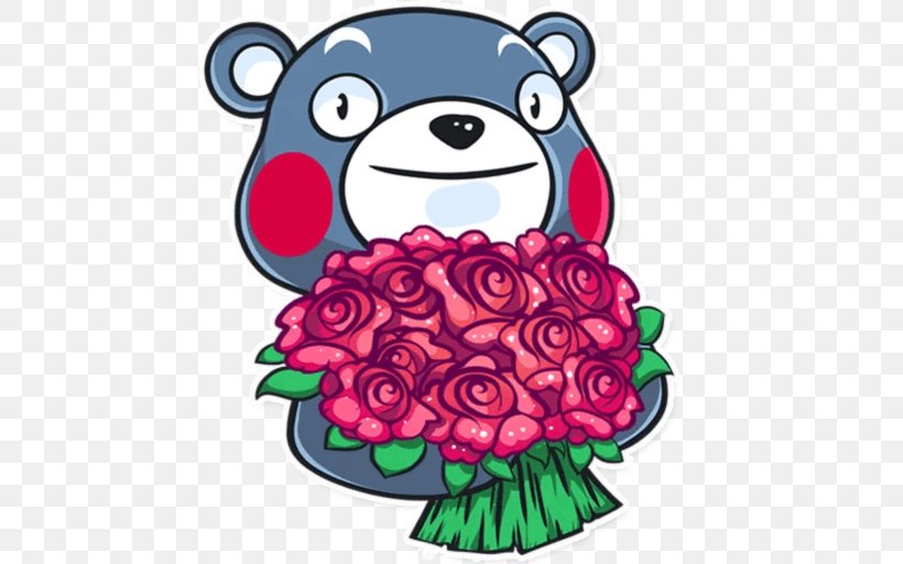 Sticker Telegram Kumamon Floral Design Clip Art, PNG, 512x512px, Watercolor, Cartoon, Flower, Frame, Heart Download Free