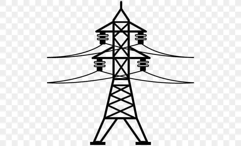 Electric Power Transmission Electrical Grid Electricity Transmission Tower, PNG, 500x500px, Electric Power Transmission, Artwork, Black And White, Electric Power, Electric Power Distribution Download Free