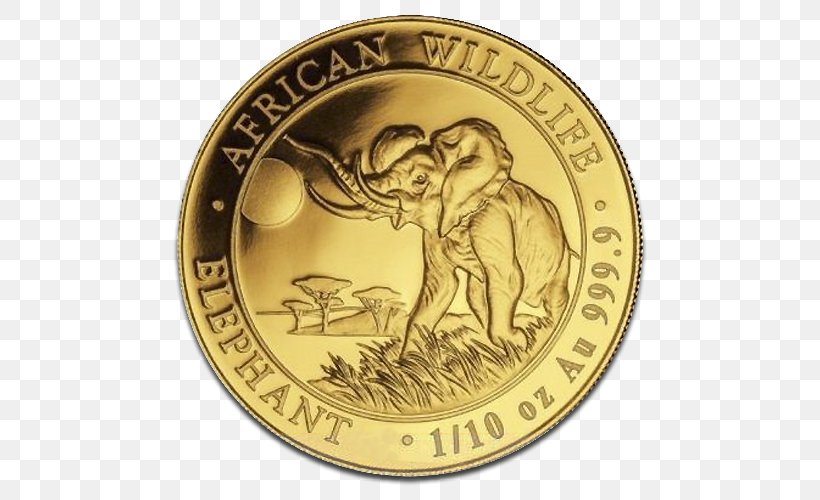 African Elephant Gold Coin Somalia, PNG, 500x500px, African Elephant, Bullion, Bullion Coin, Coin, Currency Download Free