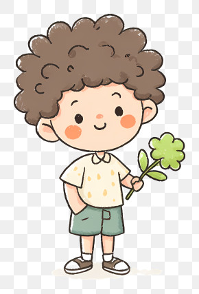 Curly Boy With Clover Doodle PNG