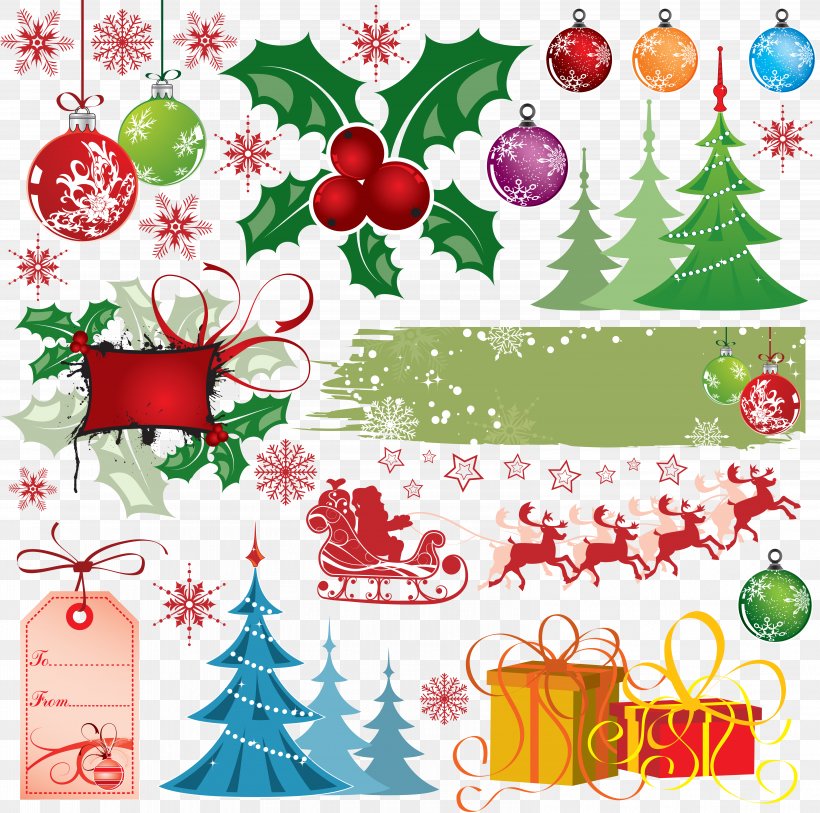 Santa Claus Christmas Ornament Reindeer, PNG, 6326x6277px, Santa Claus, Art, Bombka, Border, Branch Download Free