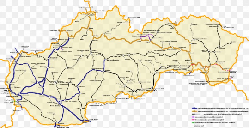 Slovakia Rail Transport Map Train Railway, PNG, 1280x659px, Slovakia, Area, Diagram, Ecoregion, Map Download Free