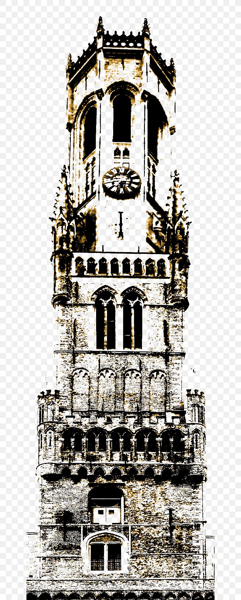 Belfry Of Bruges Tower Building Gothic Architecture Medieval Architecture, PNG, 640x2040px, Tower, Arch, Architecture, Bell Tower, Black And White Download Free