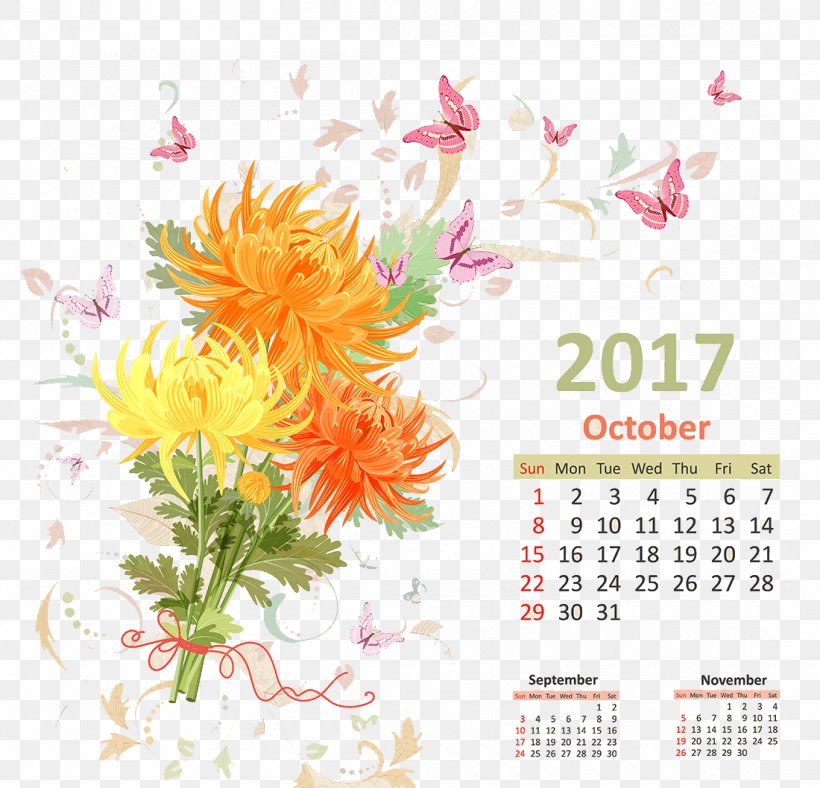 Calendar October, PNG, 1100x1058px, Chrysanthemum, Calendar, Chrysanths, Common Daisy, Cut Flowers Download Free