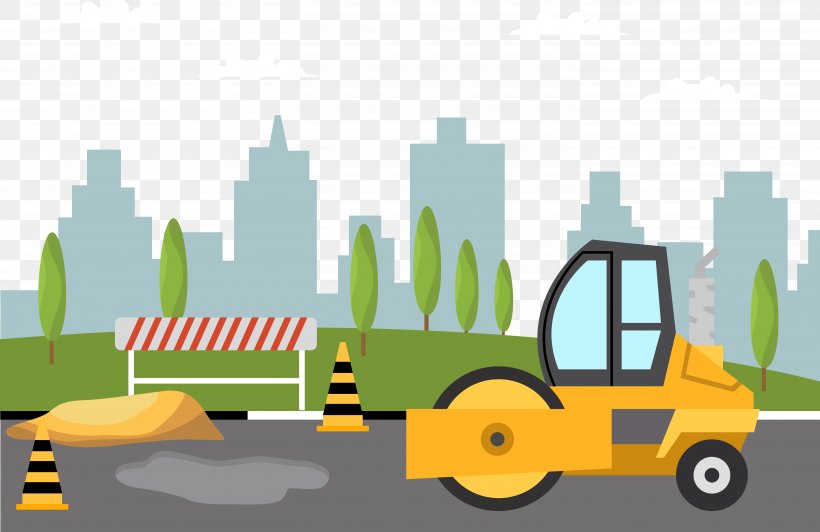 Roadworks Car, PNG, 5835x3791px, Road, Asphalt, Car, Cartoon, Maintenance Repair And Operations Download Free