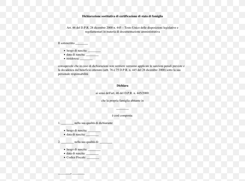 Document Dichiarazione Sostitutiva Di Certificazione Acte De Notoriété Akademický Certifikát Legal Instrument, PNG, 532x606px, Document, Anagrafe, Area, Birth, Birth Certificate Download Free