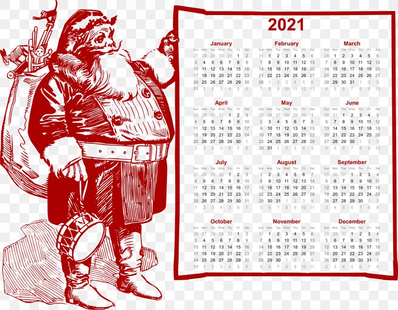 2021 Calendar Christmas Fat Santa., PNG, 2400x1875px, Text, Brand, Calendar, Picture Frames Download Free