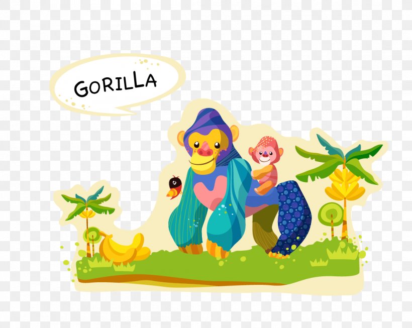 Gorilla Cartoon Animal Illustration, PNG, 1106x882px, Gorilla, Animal, Animation, Area, Art Download Free