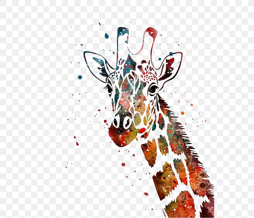 Giraffe Watercolor Painting Canvas Print Art, PNG, 564x705px, Giraffe, Abstract Art, Antler, Art, Canvas Download Free