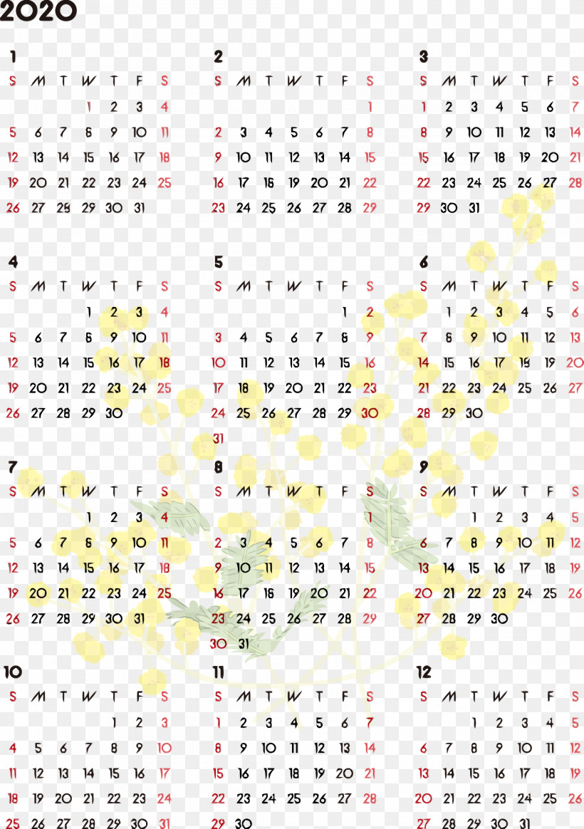 Text Calendar Yellow Line Font, PNG, 2112x3000px, 2020 Calendar, 2020 Yearly Calendar, Calendar, Line, Paint Download Free