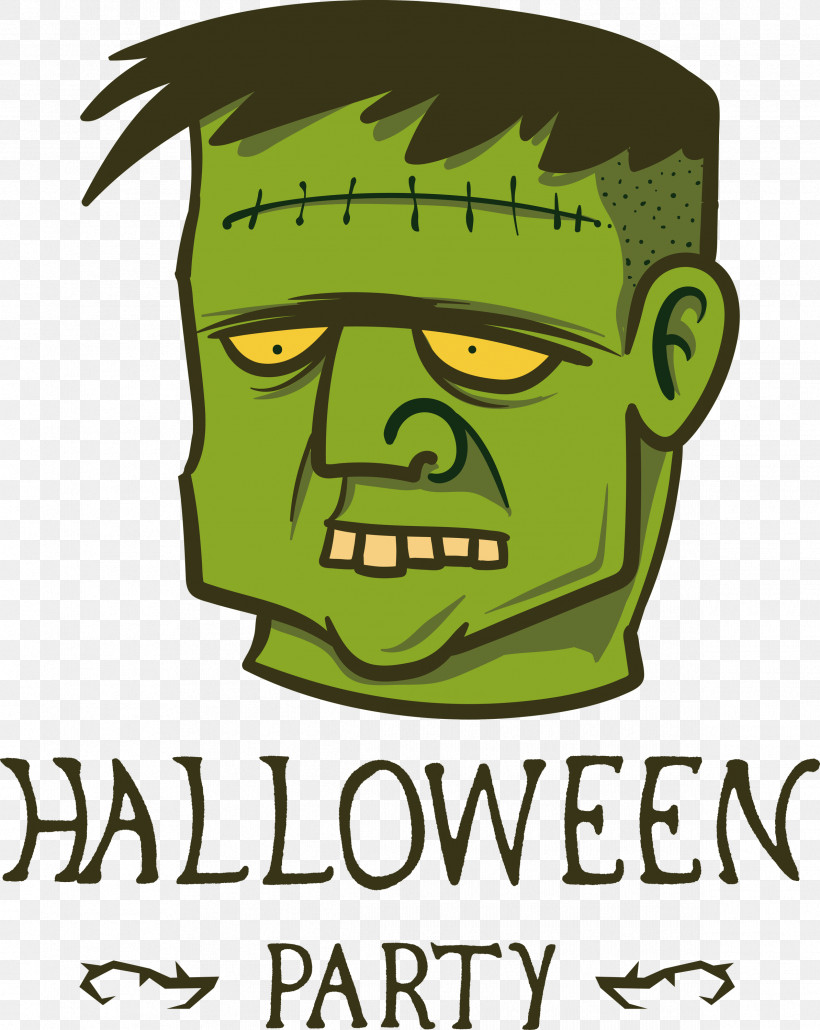 Halloween Party, PNG, 2387x3000px, Halloween Party, Biology, Cartoon, Green, Logo Download Free