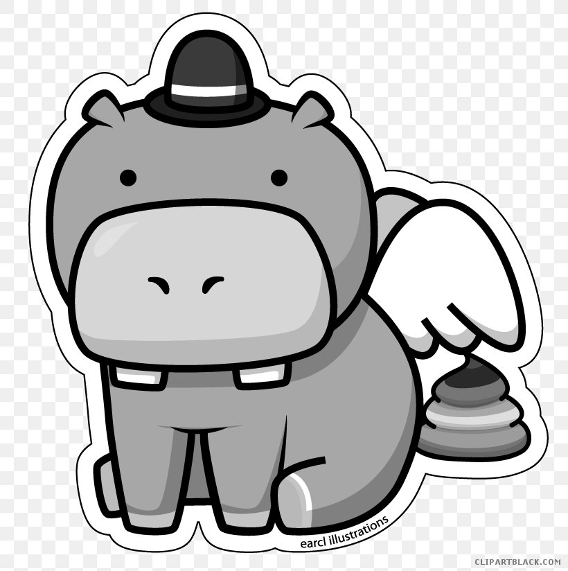 Clip Art Hippopotamus Image Baby Hippo Free Content, PNG, 818x824px, Hippopotamus, Artwork, Baby Hippo, Black And White, Cartoon Download Free