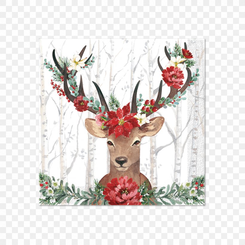 Reindeer Santa Claus Christmas Cloth Napkins, PNG, 1200x1200px, Reindeer, Antler, Birthday, Christmas, Christmas Decoration Download Free