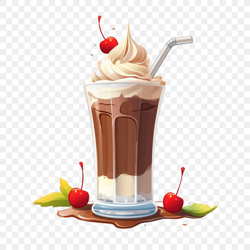 Chocolate Milkshake - Chocolate Milkshake Illustration With Whipped Cream And Cherries PNG