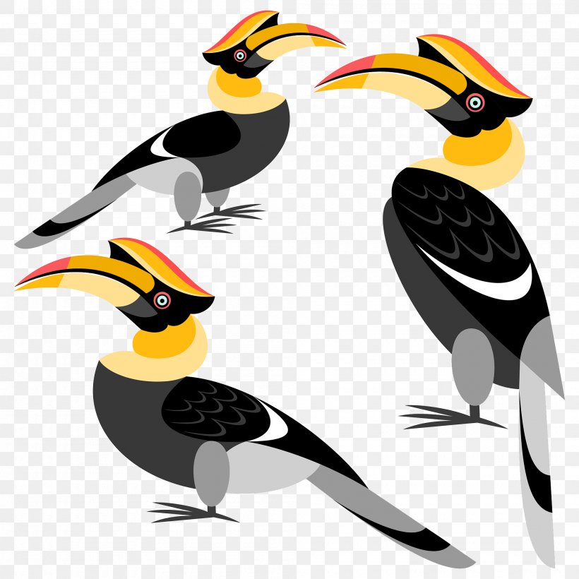 Bird Great Hornbill Rhinoceros Hornbill, PNG, 2000x2000px, Bird, Beak, Drawing, Fauna, Great Hornbill Download Free
