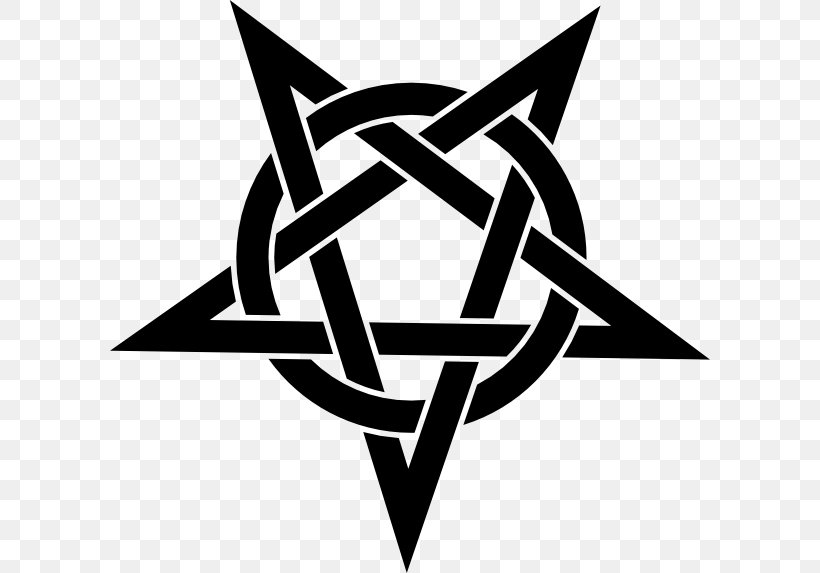 Pentagram Pentacle Symbol Wicca Satanism, PNG, 600x573px, Pentagram, Black And White, Brand, Drawing, Logo Download Free