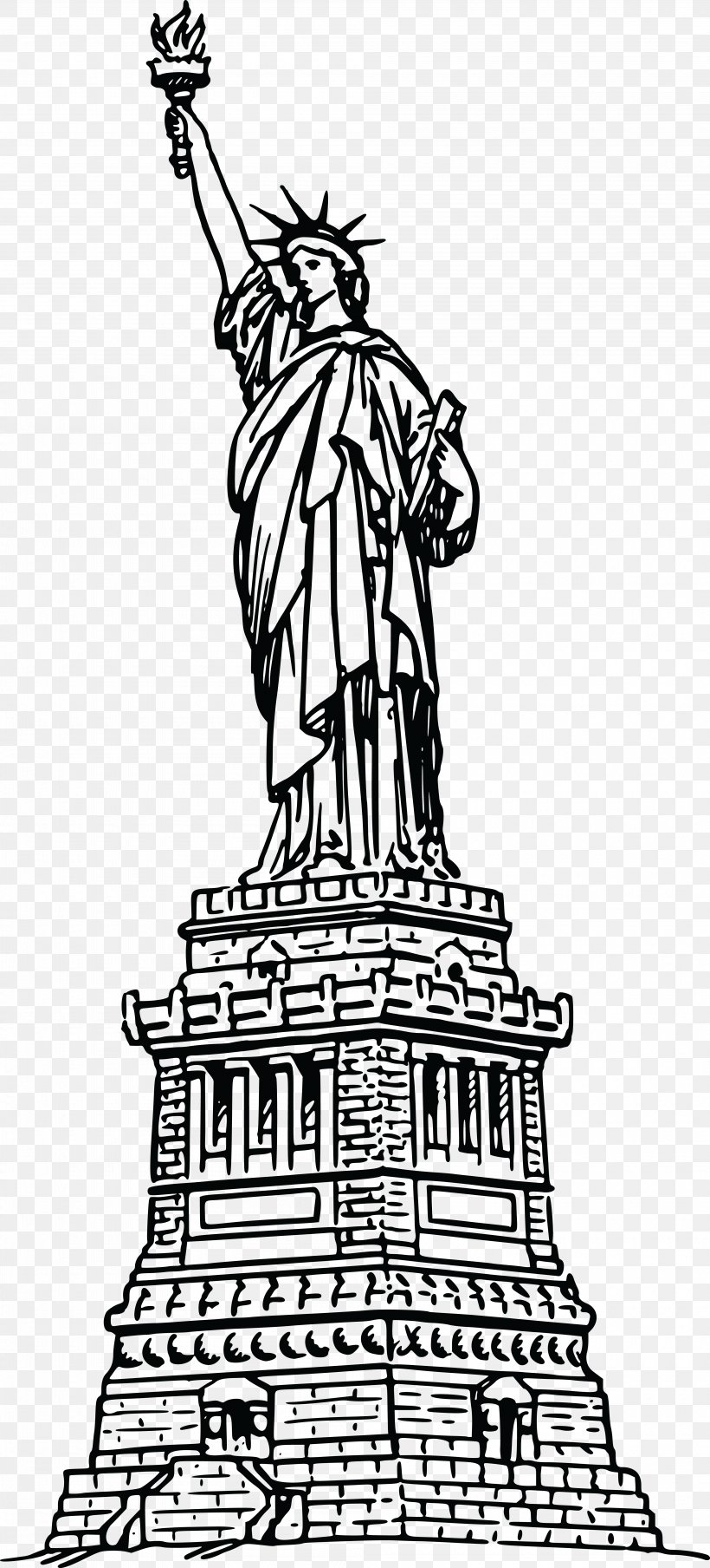 Statue Of Liberty Coloring Book Drawing, PNG, 4000x8823px, Statue Of Liberty, Art, Artwork, Black And White, Book Download Free