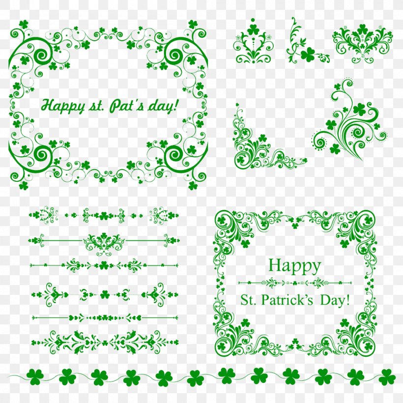 Ireland Saint Patricks Day Four-leaf Clover, PNG, 1000x1000px, Ireland, Area, Art, Border, Clover Download Free