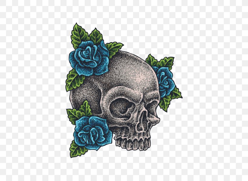 Skull Flower, PNG, 600x600px, Tattoo, Aqua, Blue, Blue Rose, Bone Download Free