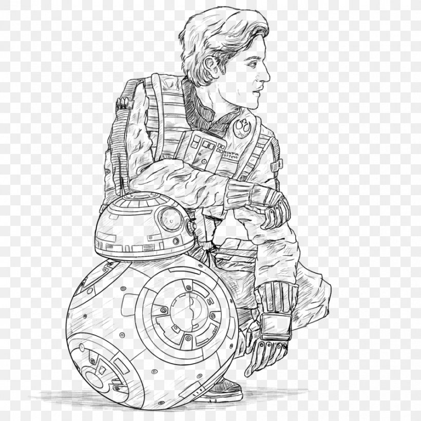 Poe Dameron Line Art BB-8 Sketch, PNG, 894x894px, Watercolor, Cartoon, Flower, Frame, Heart Download Free