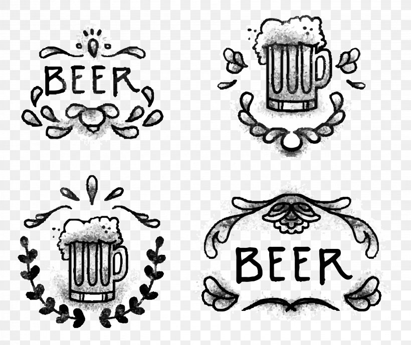 Beer Euclidean Vector Illustration, PNG, 2876x2419px, Beer, Black, Black And White, Brand, Gratis Download Free