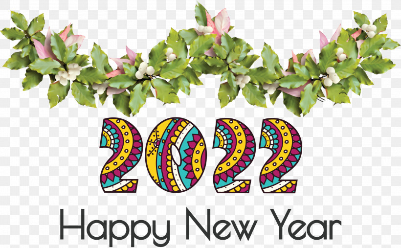 2022 Happy New Year 2022 New Year 2022, PNG, 3000x1856px, Happy New Year, Branch, Christmas Day, Common Holly, Evergreen Download Free