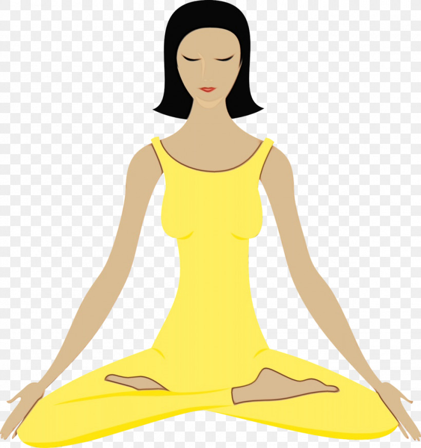 Yellow Meditation Physical Fitness Yoga Balance, PNG, 962x1024px, Watercolor, Balance, Leg, Meditation, Neck Download Free