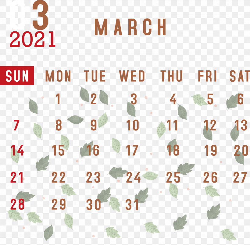 March 2021 Printable Calendar March 2021 Calendar 2021 Calendar, PNG, 3000x2944px, 2021 Calendar, March 2021 Printable Calendar, Biology, Geometry, Green Download Free