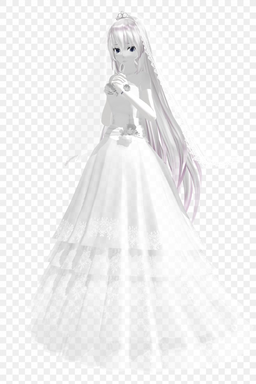 Wedding Dress Bride MikuMikuDance White, PNG, 3000x4500px, Watercolor, Cartoon, Flower, Frame, Heart Download Free