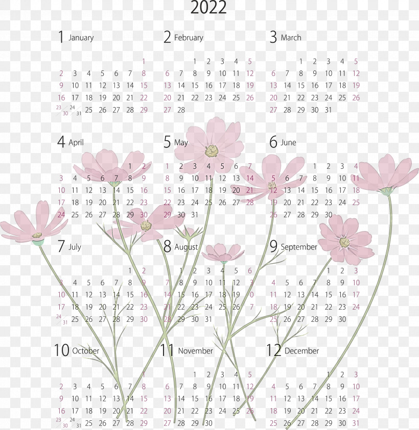 2022 Yearly Calendar Printable 2022 Yearly Calendar, PNG, 2918x3000px, Floral Design, Biology, Branching, Flower, Geometry Download Free
