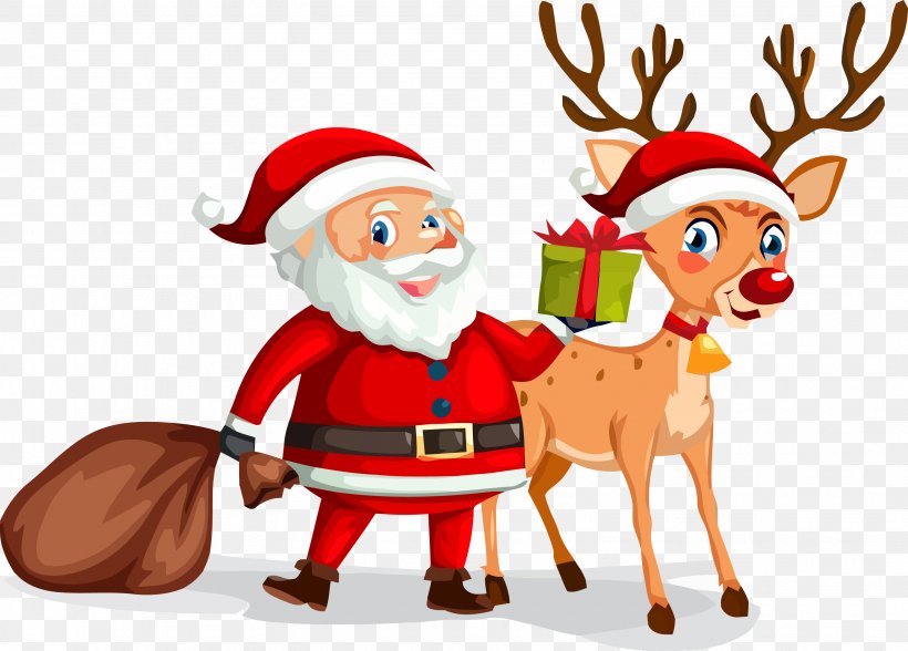 Santa Santa Clause Christmas, PNG, 3086x2216px, Santa, Cartoon, Christmas, Christmas Eve, Deer Download Free