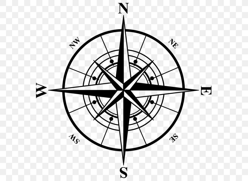 Compass Rose Clip Art, PNG, 600x600px, Compass, Area, Artwork, Black And White, Cardinal Direction Download Free
