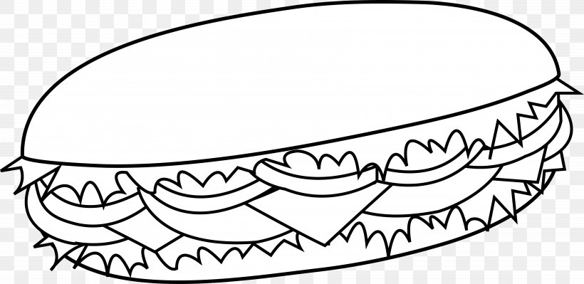 Submarine Sandwich Ham And Cheese Sandwich Breakfast Sandwich Clip Art, PNG, 6822x3324px, Submarine Sandwich, Area, Black And White, Bread, Breakfast Sandwich Download Free