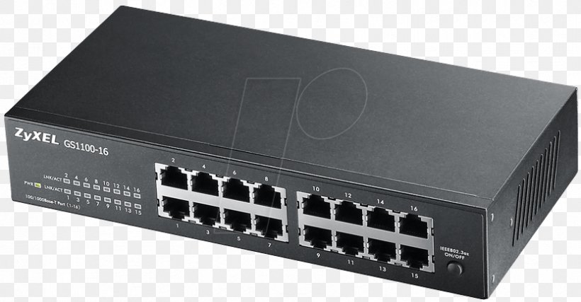 Gigabit Ethernet Network Switch ZyXEL GS1100-16 Computer Network, PNG, 831x433px, Gigabit Ethernet, Cisco Systems, Computer Network, Electronic Component, Electronic Device Download Free