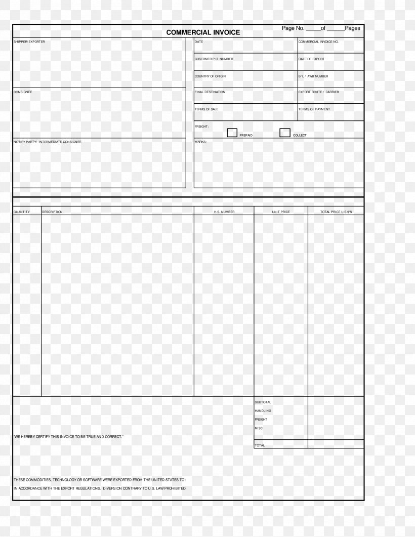 Document Commercial Invoice Template Form, PNG, 2550x3300px, Document, Area, Balance Sheet, Business, Buyer Download Free