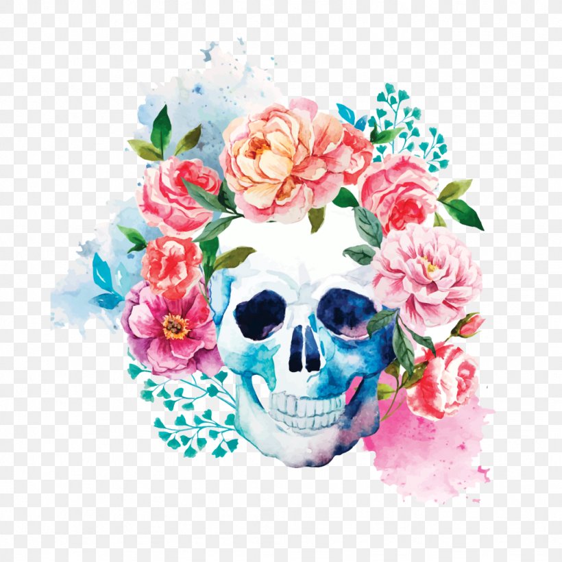 T-shirt Skull Calavera Flower Human Skeleton, PNG, 1024x1024px, Tshirt, Anatomy, Art, Bone, Calavera Download Free
