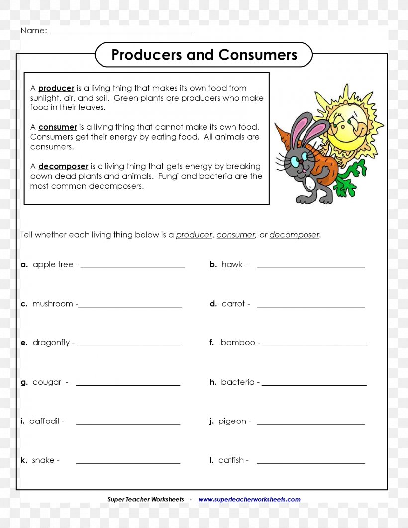 Primary Producers Consumer Decomposer Food Chain Worksheet, PNG With Producers And Consumers Worksheet