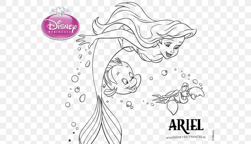Ariel Rapunzel Sebastian Coloring Book Drawing, PNG, 600x470px, Watercolor, Cartoon, Flower, Frame, Heart Download Free
